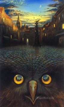 modern contemporary 07 surrealism owl bird city Oil Paintings